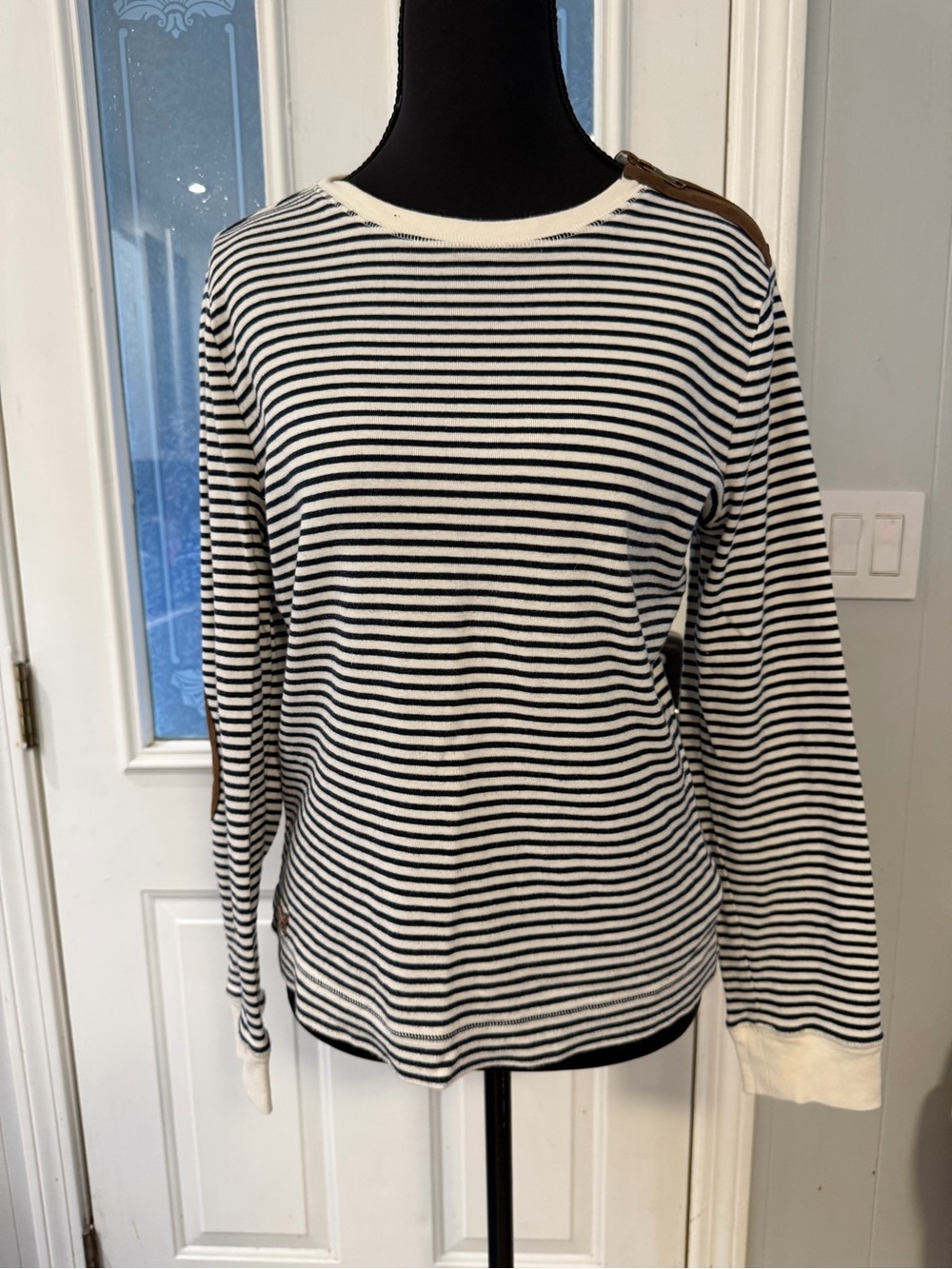 Ralph Lauren Black & White Striped Long-Sleeve Crewneck Top